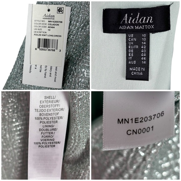 AIDEN MADDOX CELADON FOIL METALLIC KNIT STRAPPY V-NECK LONG FORMAL GOWN DRESS - Picture 15 of 15